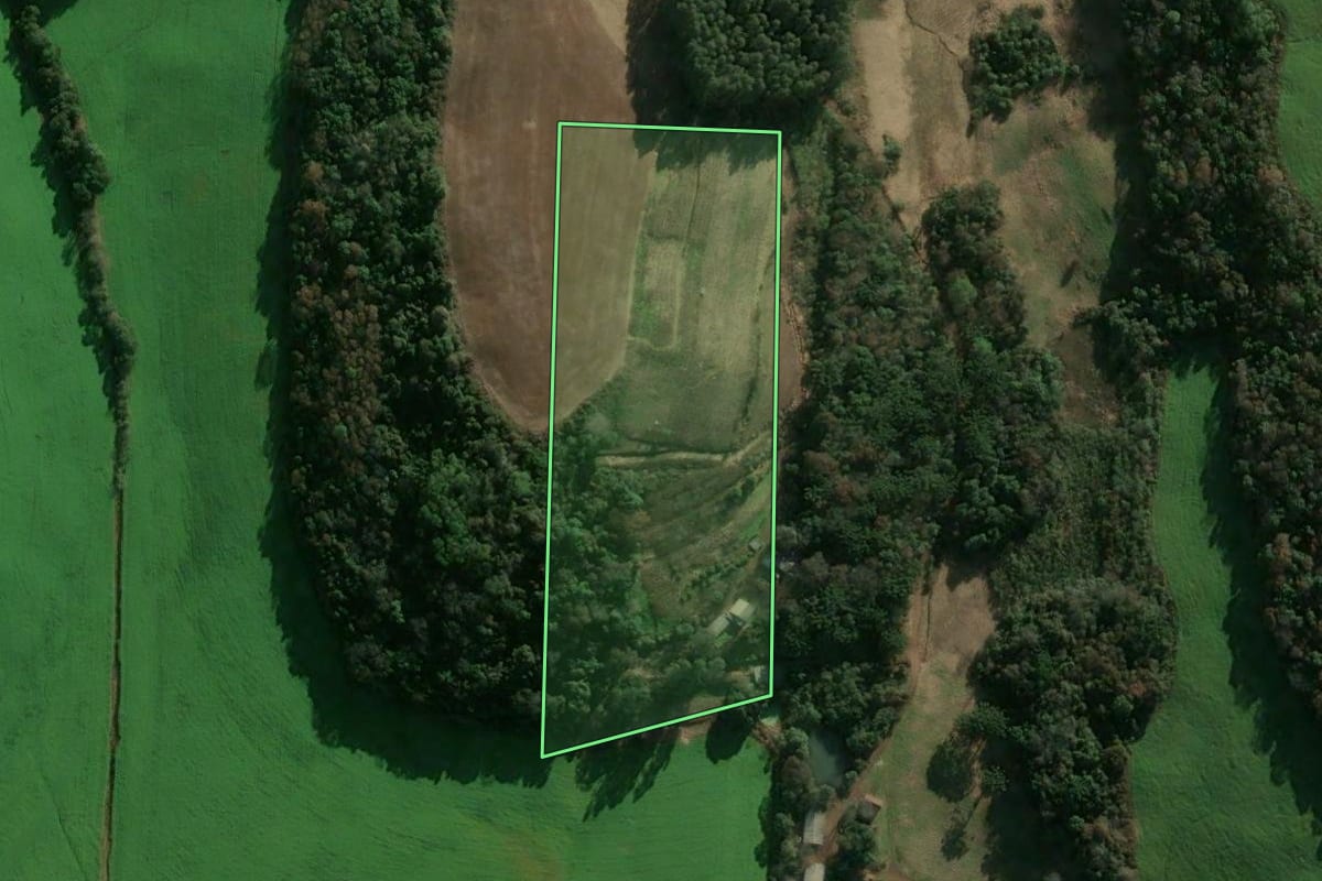 Imagem de satélite do imóvel rural em Getúlio Vargas (RS), com o contorno declarado no CAR desenhado por cima.