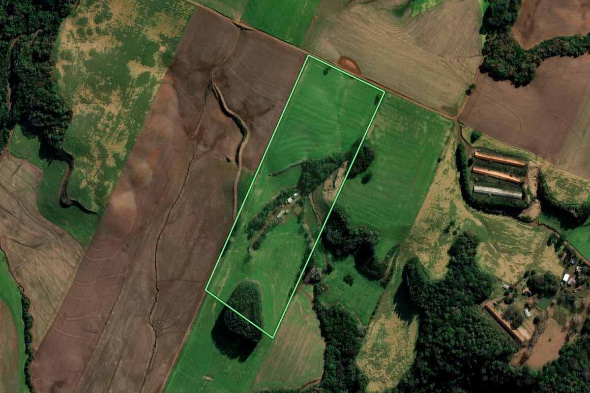 Imagem de satélite do imóvel rural em Getúlio Vargas (RS), com o contorno declarado no CAR desenhado por cima.