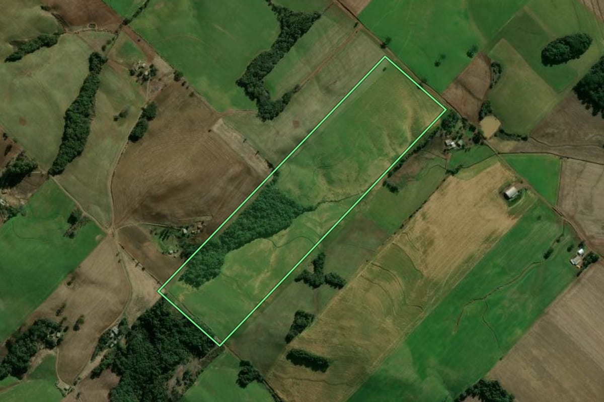 Imagem de satélite do imóvel rural em Getúlio Vargas (RS), com o contorno declarado no CAR desenhado por cima.