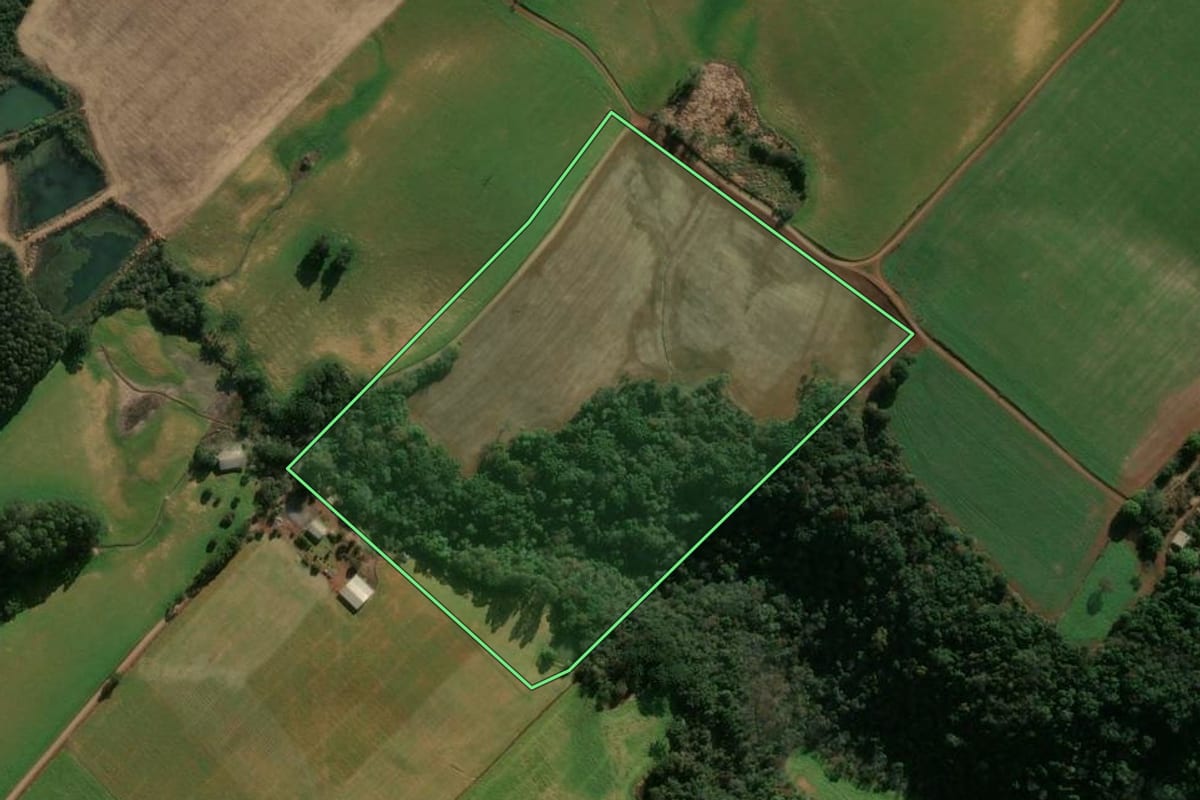 Imagem de satélite do imóvel rural em Getúlio Vargas (RS), com o contorno declarado no CAR desenhado por cima.