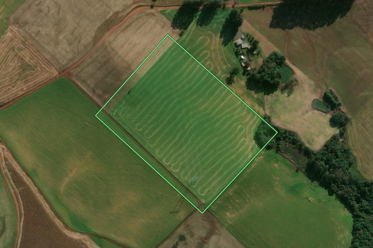 Imagem de satélite do imóvel rural em Getúlio Vargas (RS), com o contorno declarado no CAR desenhado por cima.