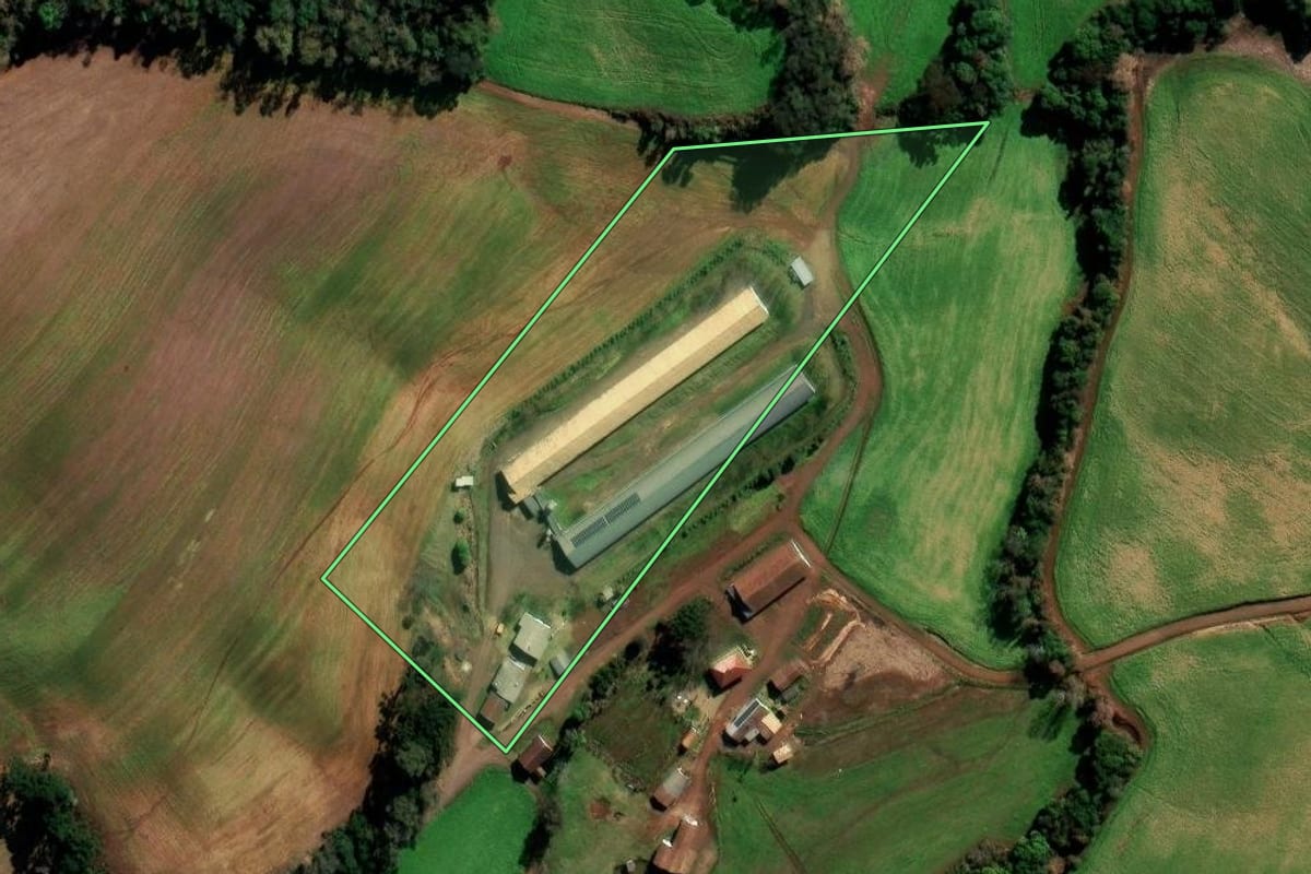 Imagem de satélite do imóvel rural em Getúlio Vargas (RS), com o contorno declarado no CAR desenhado por cima.