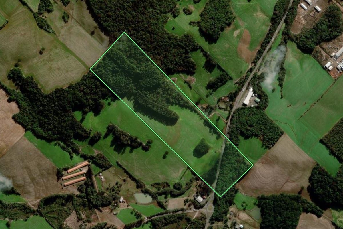 Imagem de satélite do imóvel rural em Getúlio Vargas (RS), com o contorno declarado no CAR desenhado por cima.