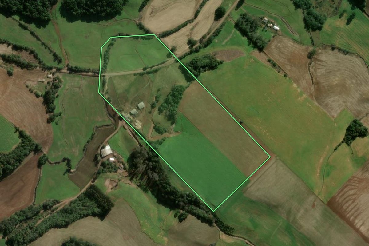 Imagem de satélite do imóvel rural em Getúlio Vargas (RS), com o contorno declarado no CAR desenhado por cima.
