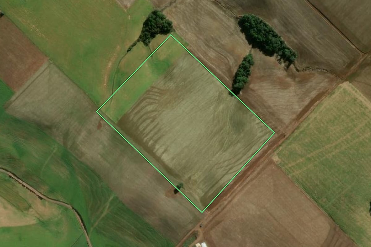 Imagem de satélite do imóvel rural em Getúlio Vargas (RS), com o contorno declarado no CAR desenhado por cima.