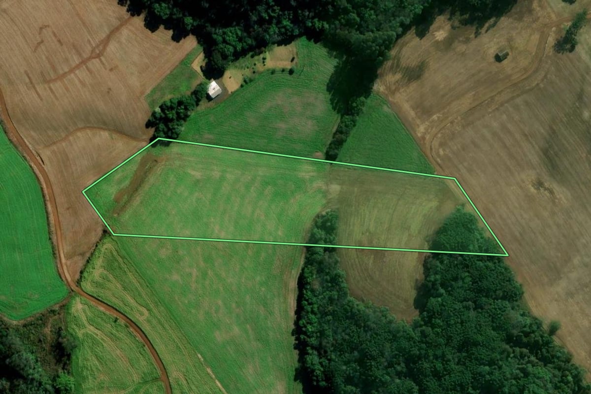 Imagem de satélite do imóvel rural em Getúlio Vargas (RS), com o contorno declarado no CAR desenhado por cima.