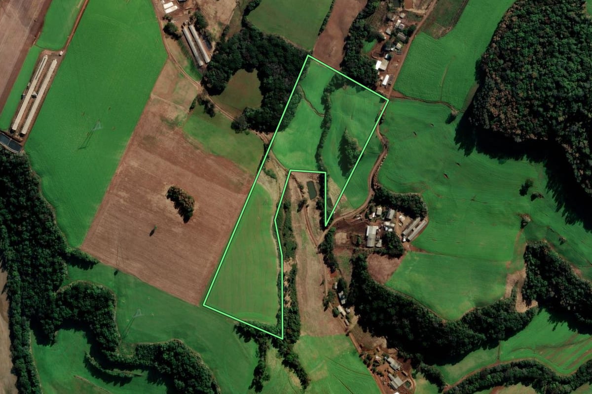 Imagem de satélite do imóvel rural em Getúlio Vargas (RS), com o contorno declarado no CAR desenhado por cima.