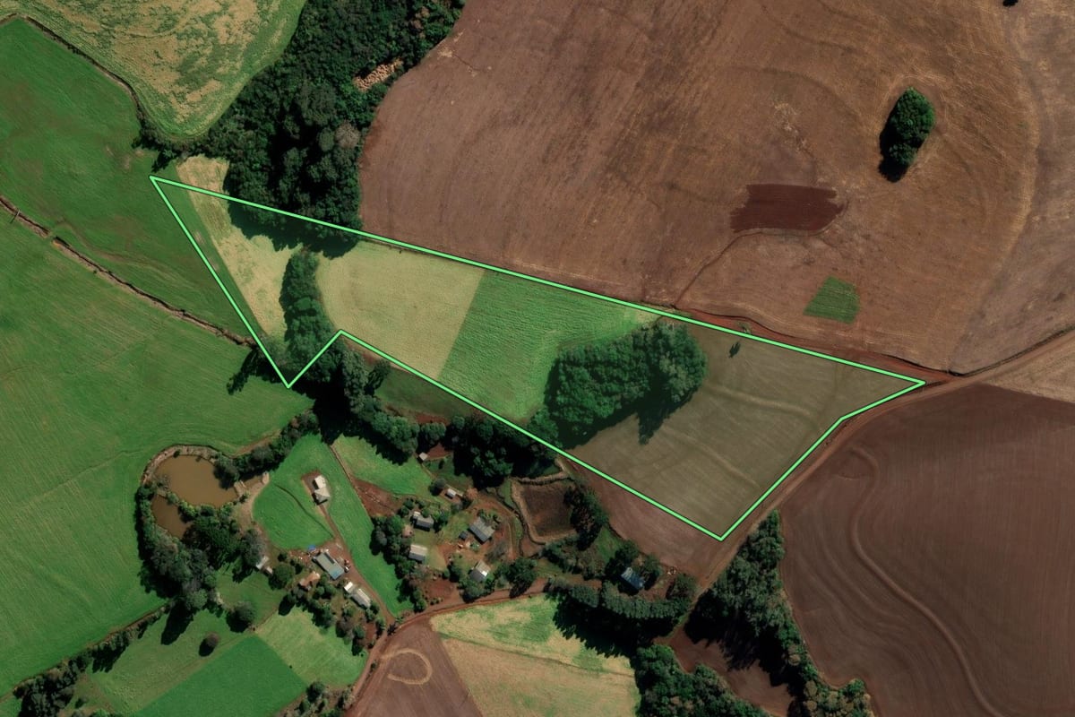 Imagem de satélite do imóvel rural em Getúlio Vargas (RS), com o contorno declarado no CAR desenhado por cima.