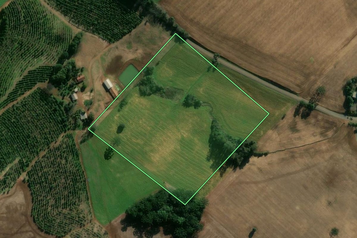 Imagem de satélite do imóvel rural em Getúlio Vargas (RS), com o contorno declarado no CAR desenhado por cima.