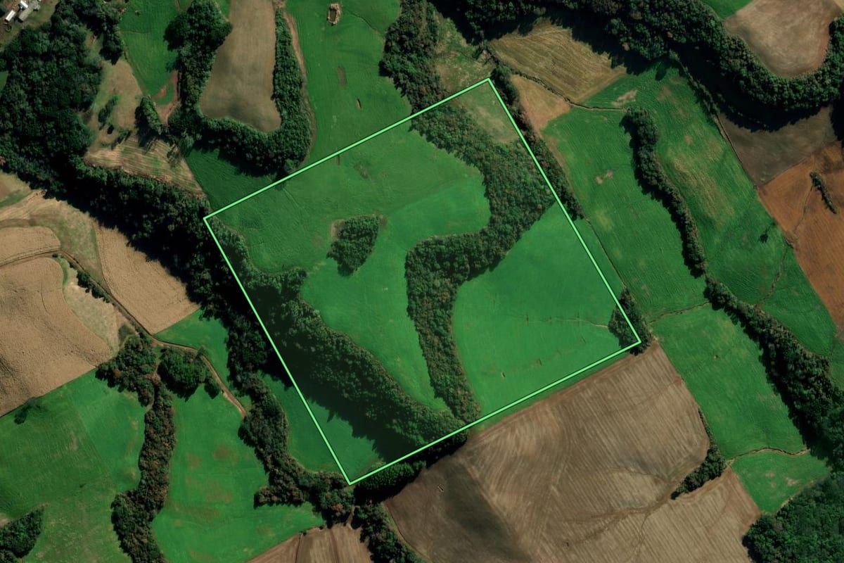 Imagem de satélite do imóvel rural em Getúlio Vargas (RS), com o contorno declarado no CAR desenhado por cima.