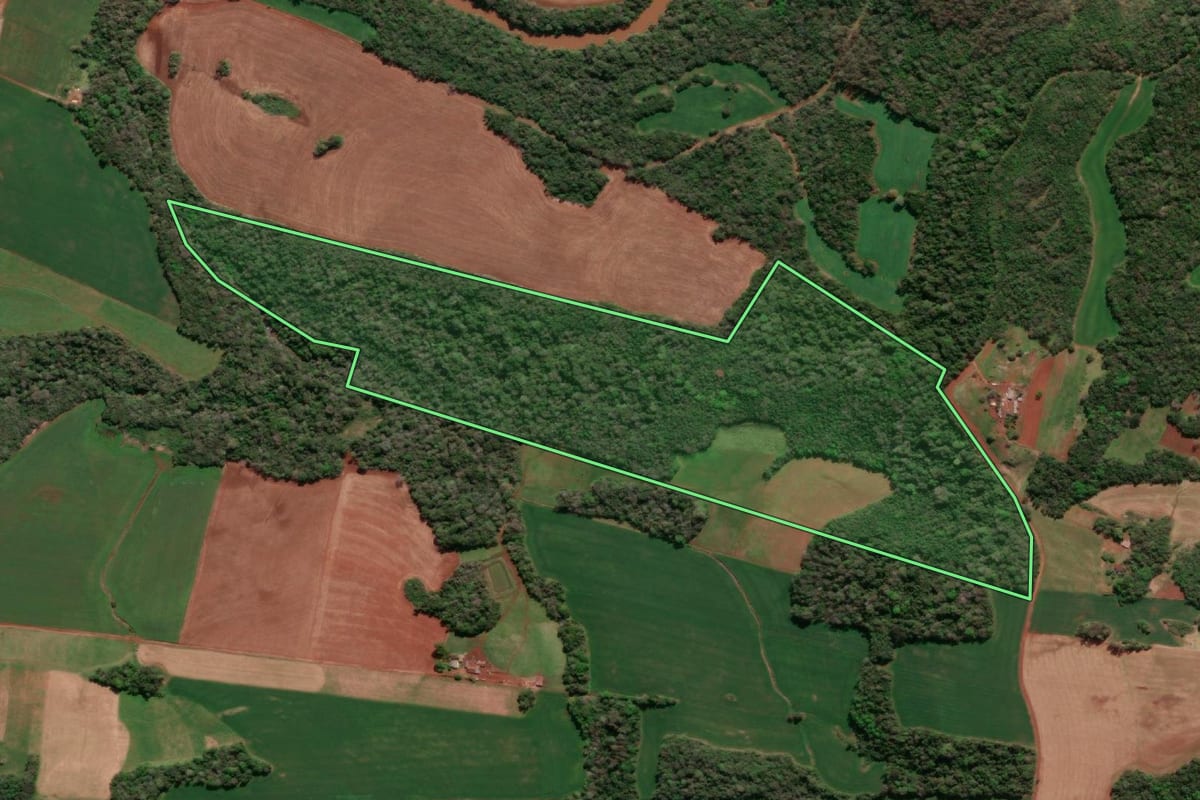 Imagem de satélite do imóvel rural em Giruá (RS), com o contorno declarado no CAR desenhado por cima.