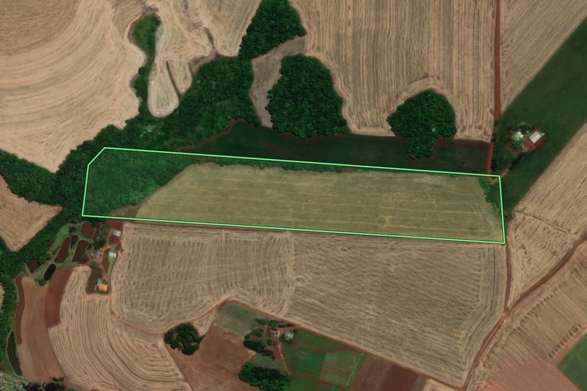 Imagem de satélite do imóvel rural em Giruá (RS), com o contorno declarado no CAR desenhado por cima.