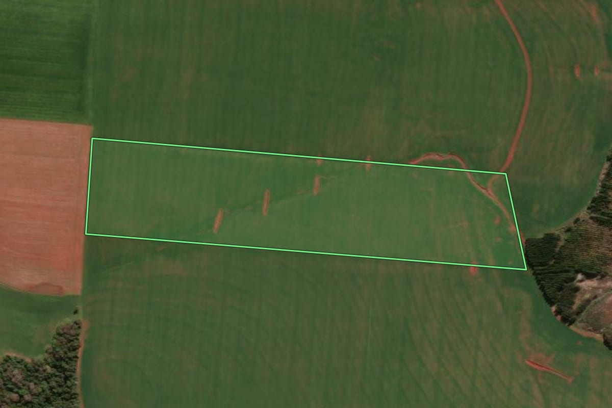 Imagem de satélite do imóvel rural em Giruá (RS), com o contorno declarado no CAR desenhado por cima.