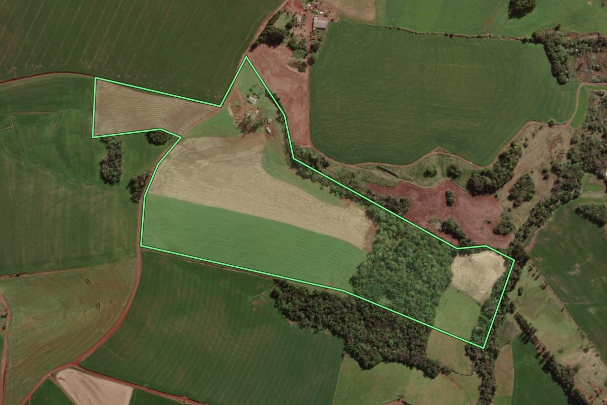 Imagem de satélite do imóvel rural em Giruá (RS), com o contorno declarado no CAR desenhado por cima.