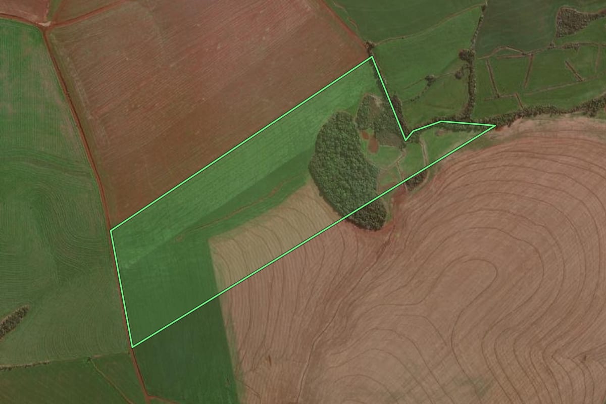 Imagem de satélite do imóvel rural em Giruá (RS), com o contorno declarado no CAR desenhado por cima.