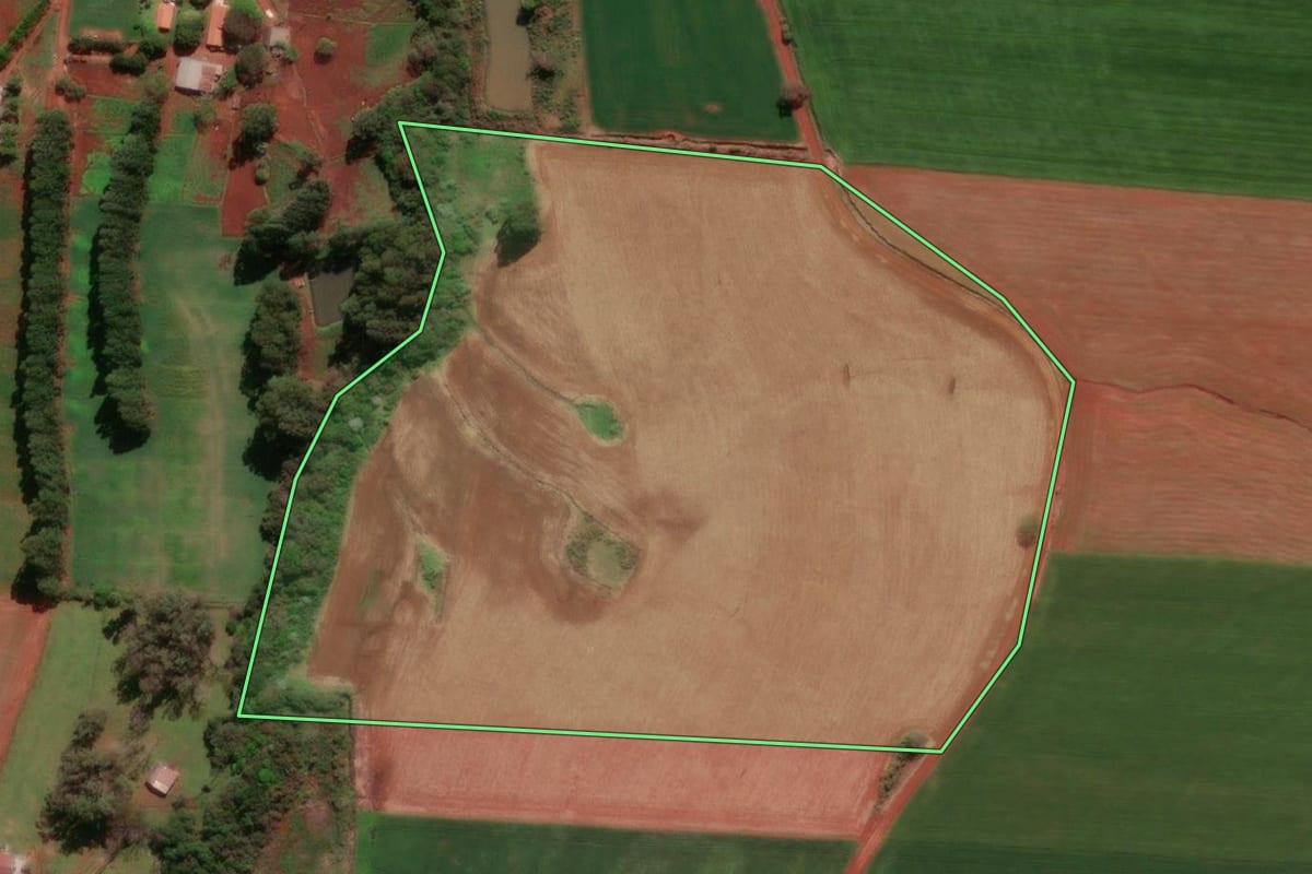 Imagem de satélite do imóvel rural em Giruá (RS), com o contorno declarado no CAR desenhado por cima.
