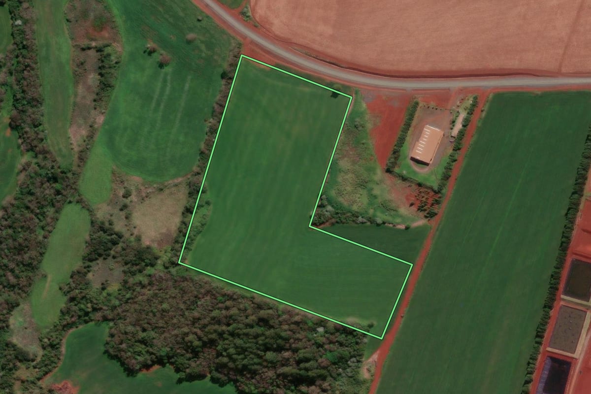 Imagem de satélite do imóvel rural em Giruá (RS), com o contorno declarado no CAR desenhado por cima.