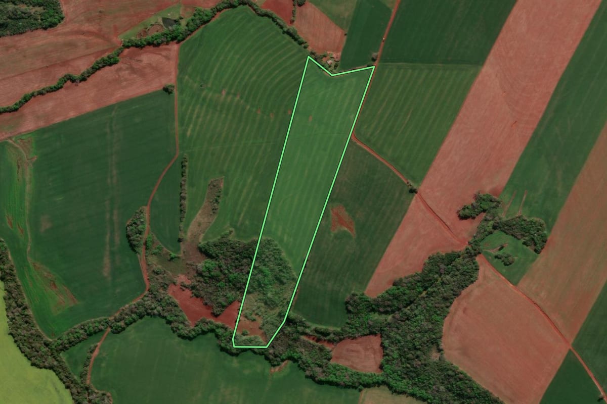 Imagem de satélite do imóvel rural em Giruá (RS), com o contorno declarado no CAR desenhado por cima.