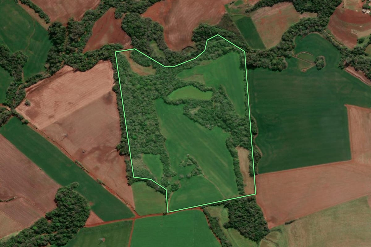 Imagem de satélite do imóvel rural em Giruá (RS), com o contorno declarado no CAR desenhado por cima.