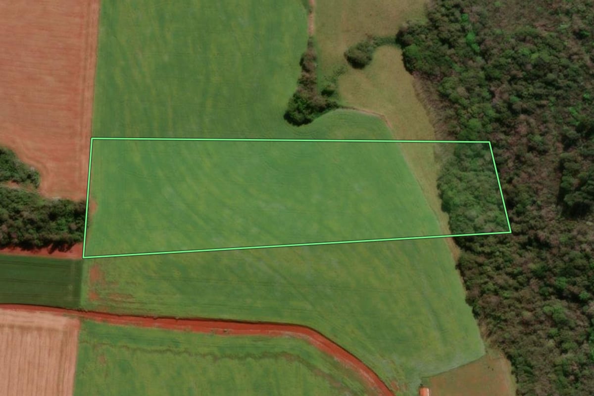 Imagem de satélite do imóvel rural em Giruá (RS), com o contorno declarado no CAR desenhado por cima.