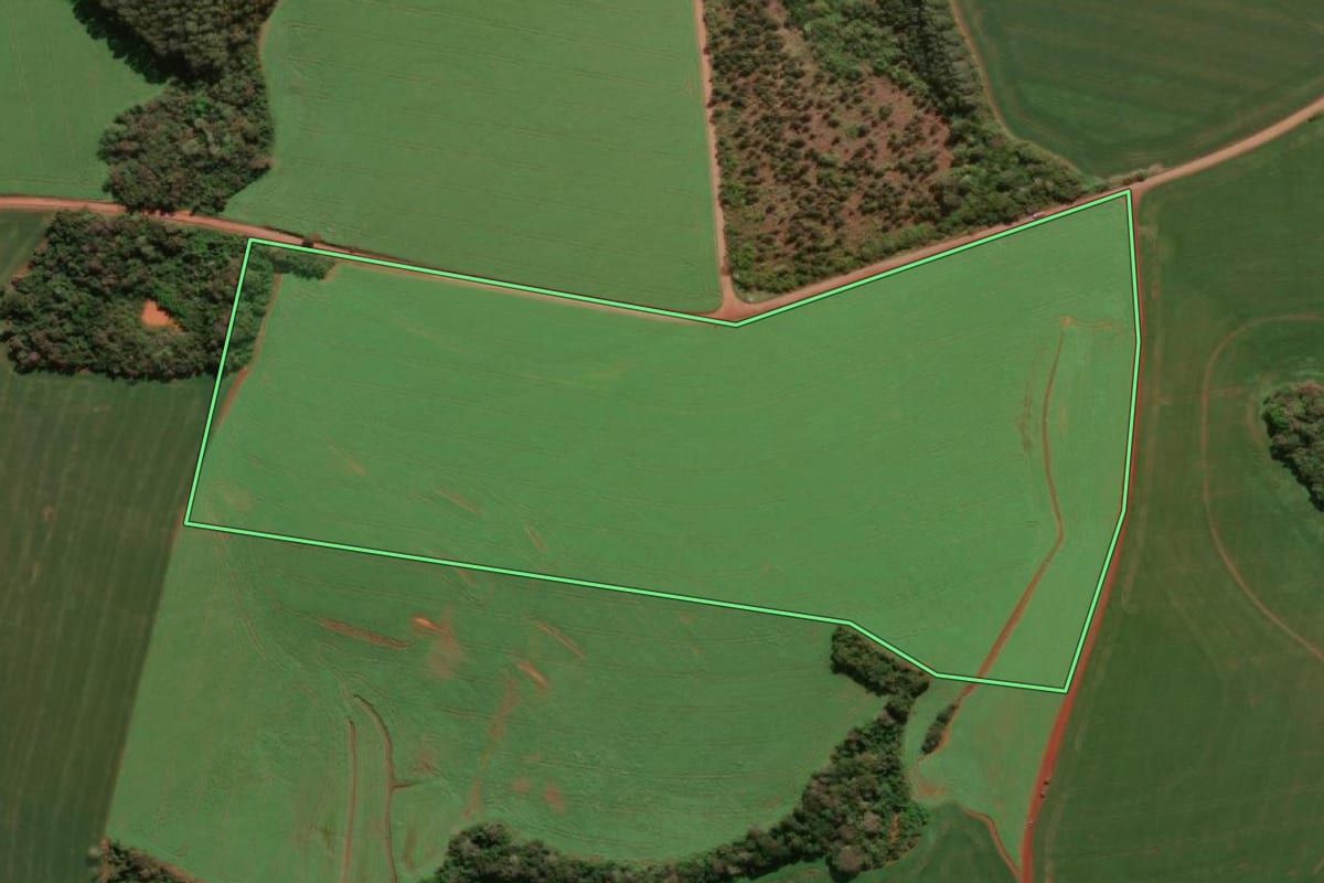 Imagem de satélite do imóvel rural em Giruá (RS), com o contorno declarado no CAR desenhado por cima.