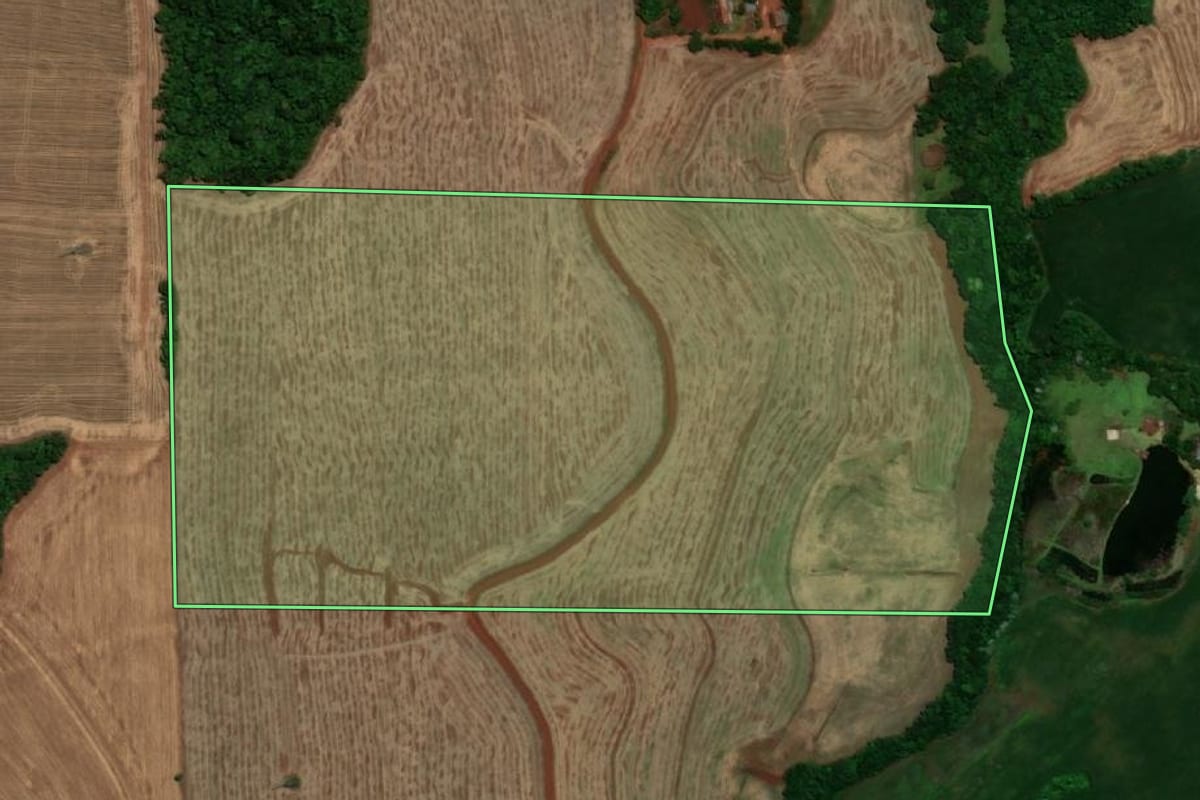 Imagem de satélite do imóvel rural em Giruá (RS), com o contorno declarado no CAR desenhado por cima.