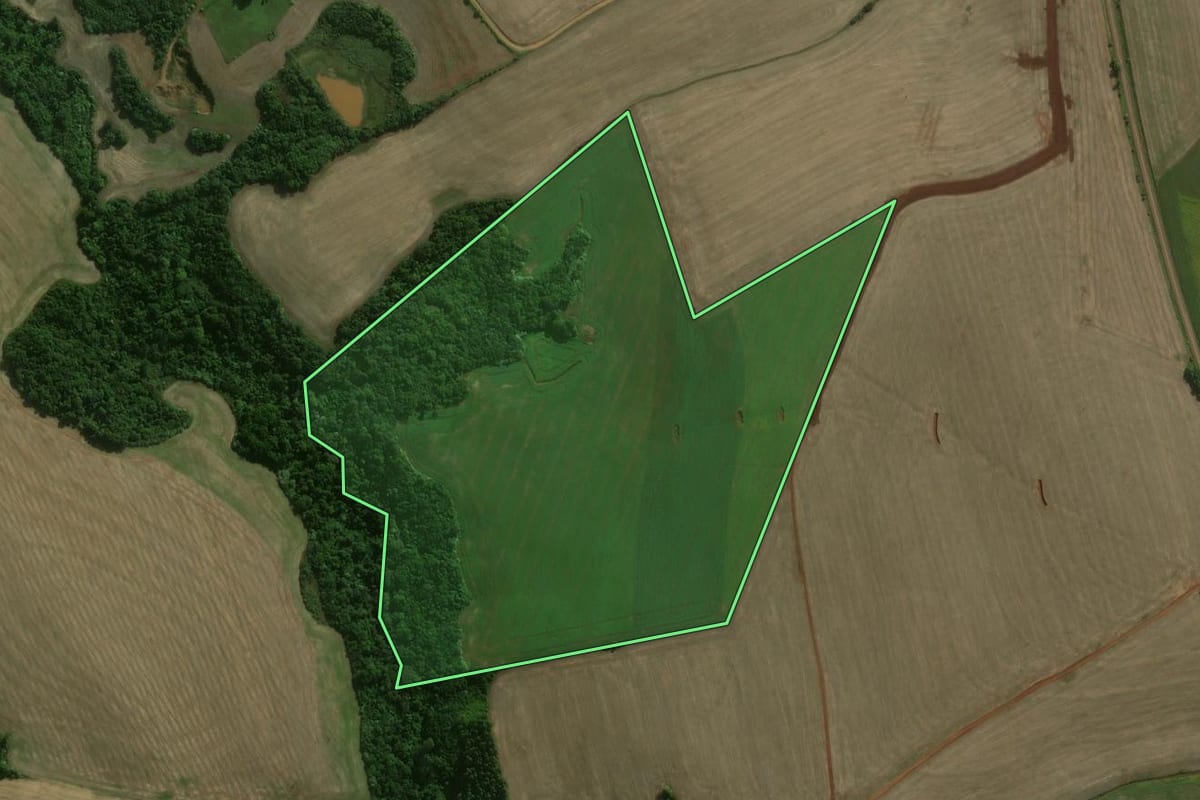 Imagem de satélite do imóvel rural em Giruá (RS), com o contorno declarado no CAR desenhado por cima.
