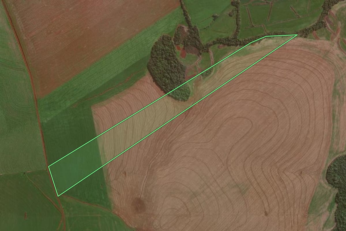 Imagem de satélite do imóvel rural em Giruá (RS), com o contorno declarado no CAR desenhado por cima.