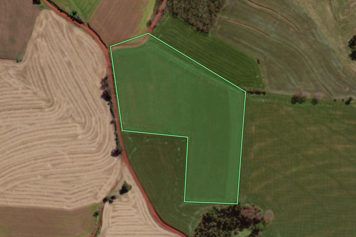 Imagem de satélite do imóvel rural em Giruá (RS), com o contorno declarado no CAR desenhado por cima.