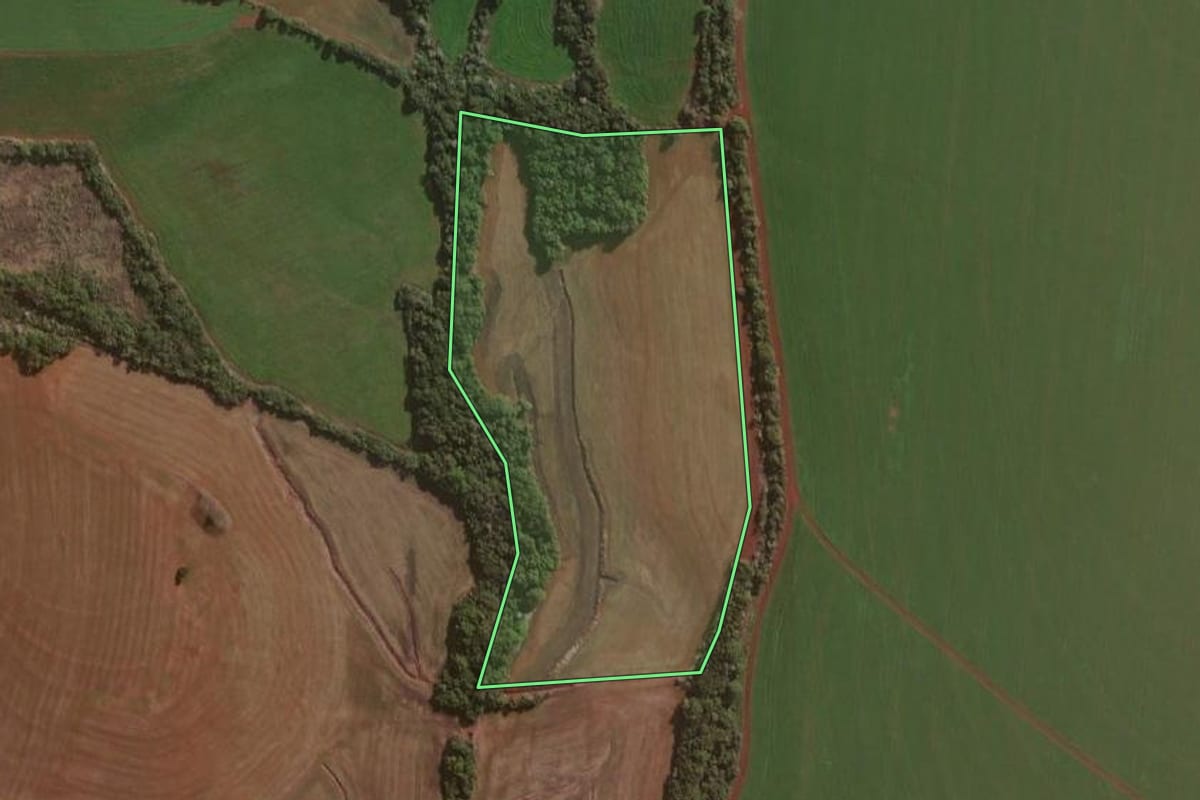 Imagem de satélite do imóvel rural em Giruá (RS), com o contorno declarado no CAR desenhado por cima.