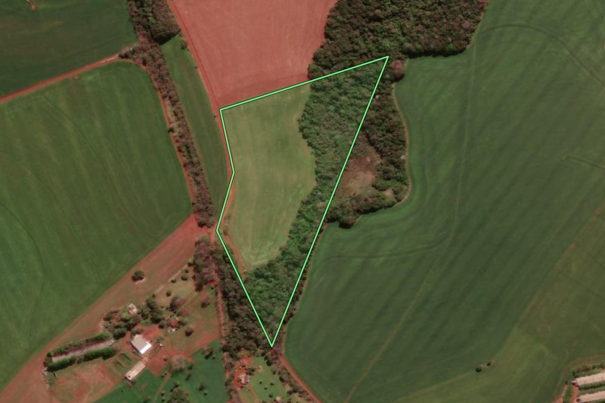 Imagem de satélite do imóvel rural em Giruá (RS), com o contorno declarado no CAR desenhado por cima.