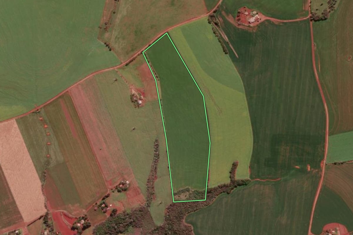 Imagem de satélite do imóvel rural em Giruá (RS), com o contorno declarado no CAR desenhado por cima.