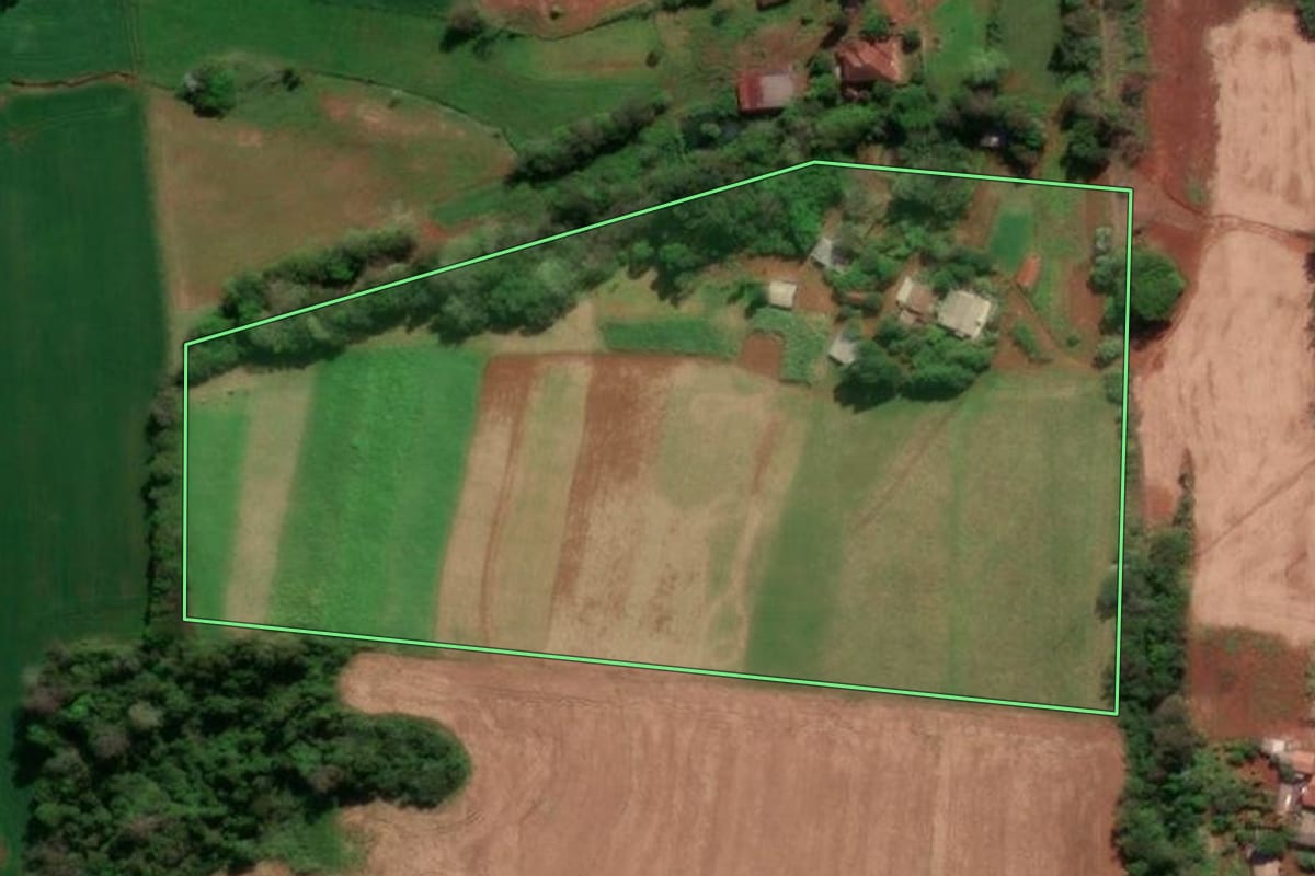Imagem de satélite do imóvel rural em Giruá (RS), com o contorno declarado no CAR desenhado por cima.