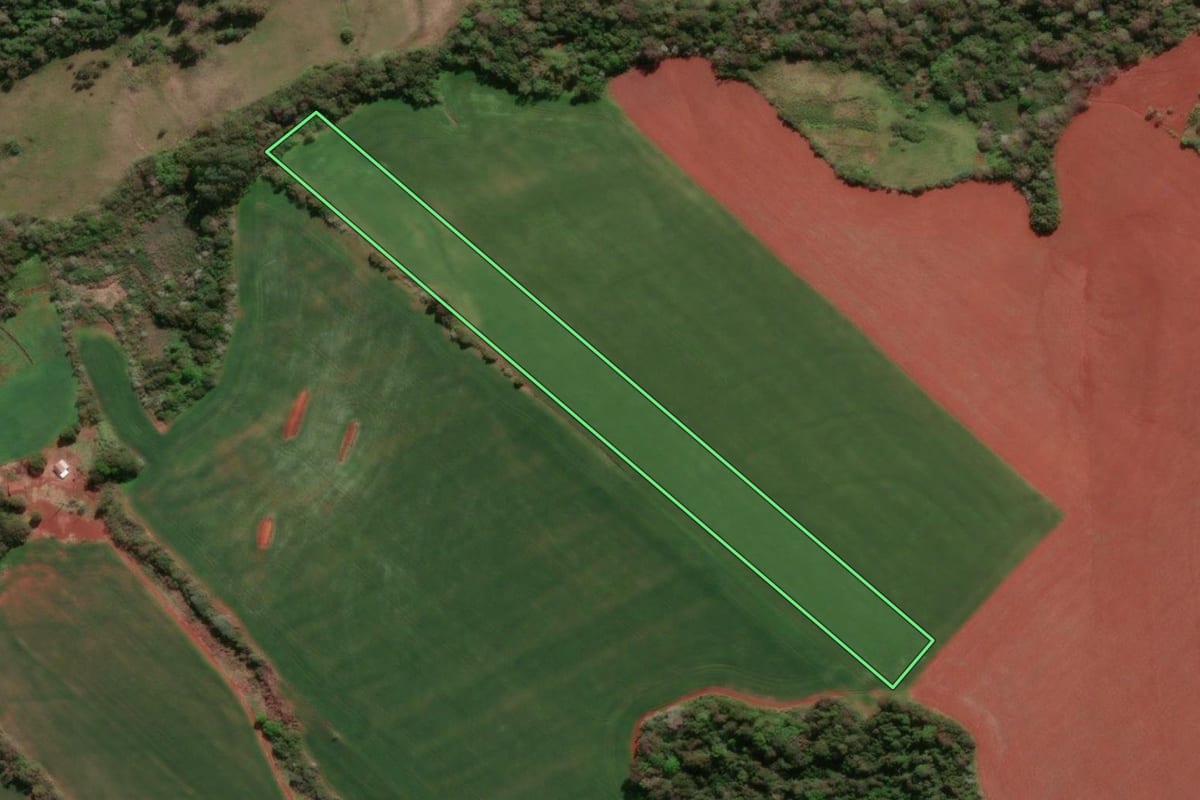 Imagem de satélite do imóvel rural em Giruá (RS), com o contorno declarado no CAR desenhado por cima.