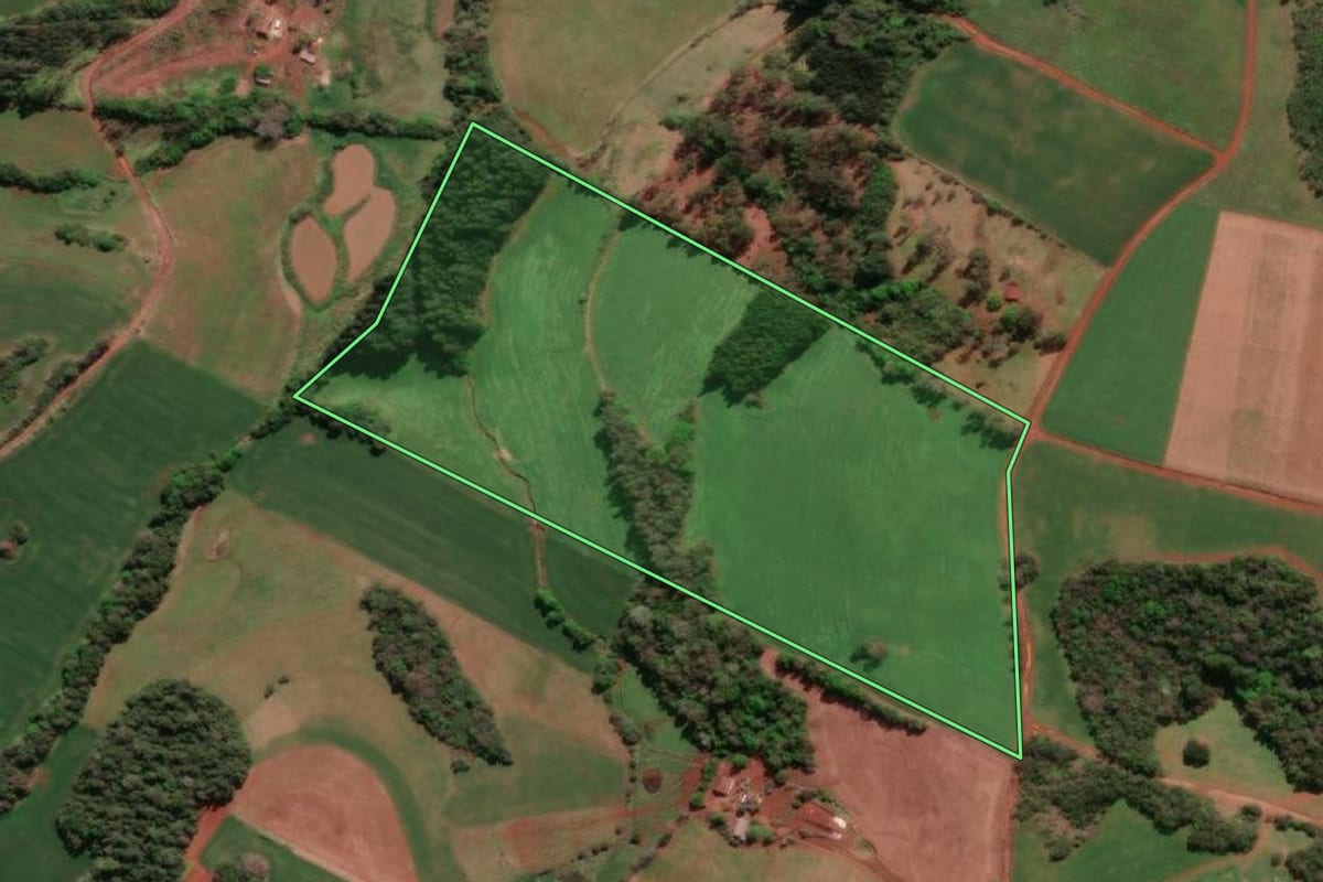 Imagem de satélite do imóvel rural em Giruá (RS), com o contorno declarado no CAR desenhado por cima.