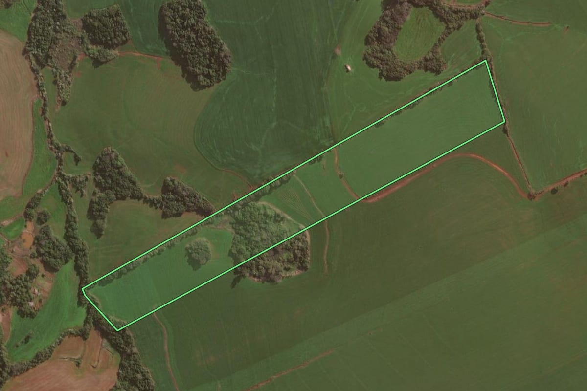 Imagem de satélite do imóvel rural em Giruá (RS), com o contorno declarado no CAR desenhado por cima.