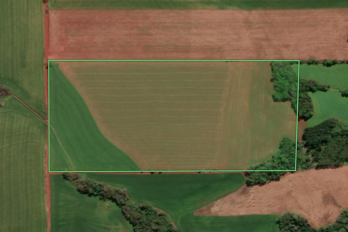 Imagem de satélite do imóvel rural em Giruá (RS), com o contorno declarado no CAR desenhado por cima.