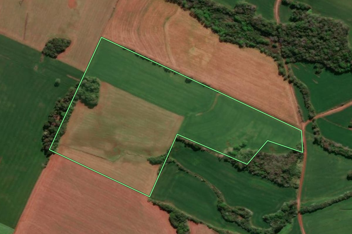 Imagem de satélite do imóvel rural em Giruá (RS), com o contorno declarado no CAR desenhado por cima.