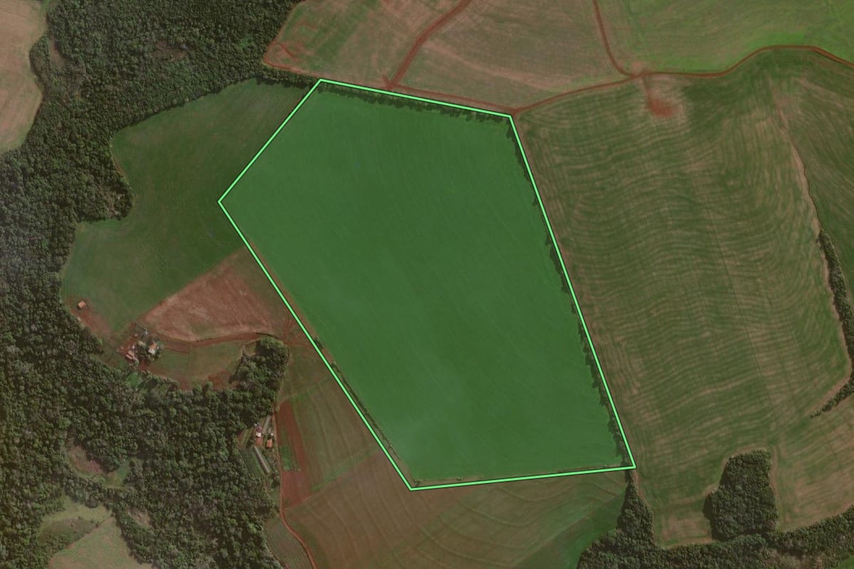 Imagem de satélite do imóvel rural em Giruá (RS), com o contorno declarado no CAR desenhado por cima.