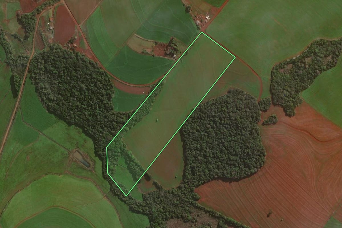 Imagem de satélite do imóvel rural em Giruá (RS), com o contorno declarado no CAR desenhado por cima.