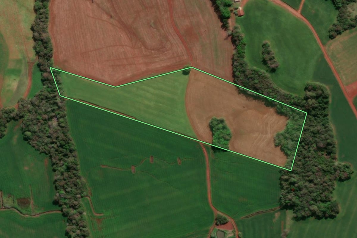 Imagem de satélite do imóvel rural em Giruá (RS), com o contorno declarado no CAR desenhado por cima.
