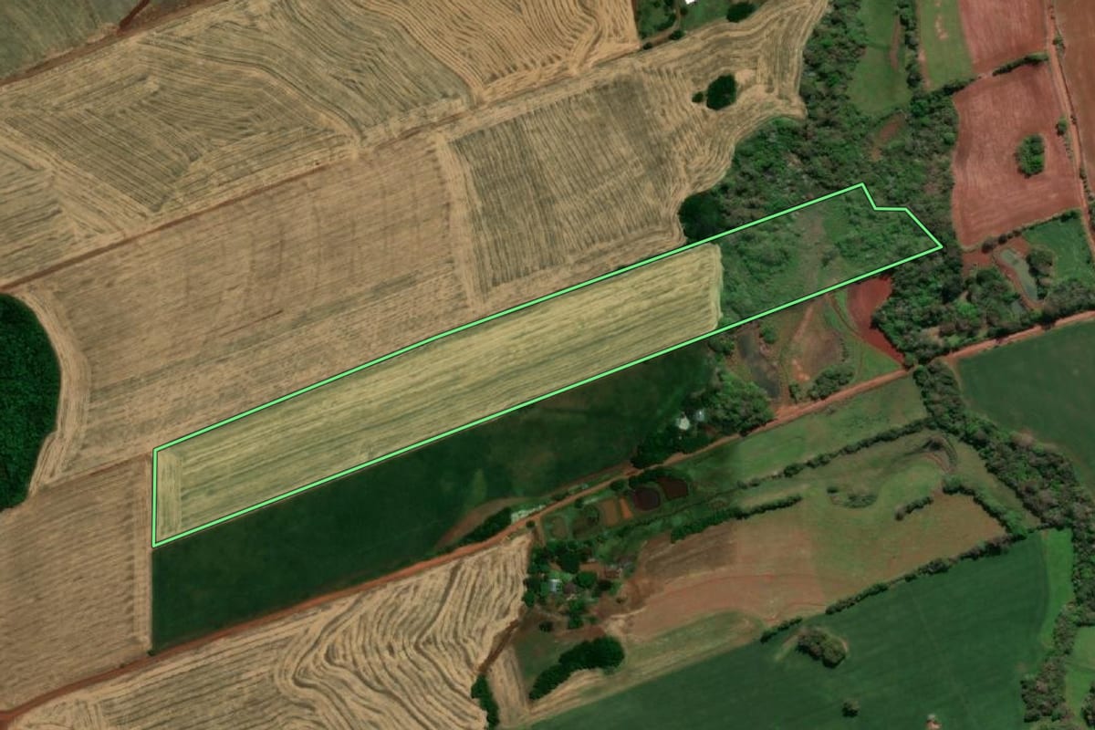 Imagem de satélite do imóvel rural em Giruá (RS), com o contorno declarado no CAR desenhado por cima.