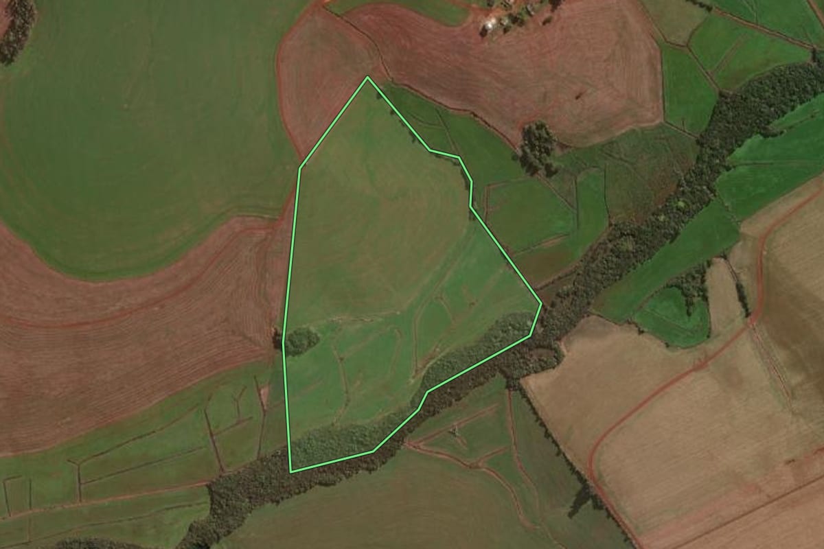Imagem de satélite do imóvel rural em Giruá (RS), com o contorno declarado no CAR desenhado por cima.