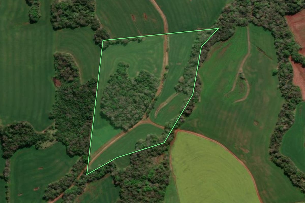 Imagem de satélite do imóvel rural em Giruá (RS), com o contorno declarado no CAR desenhado por cima.