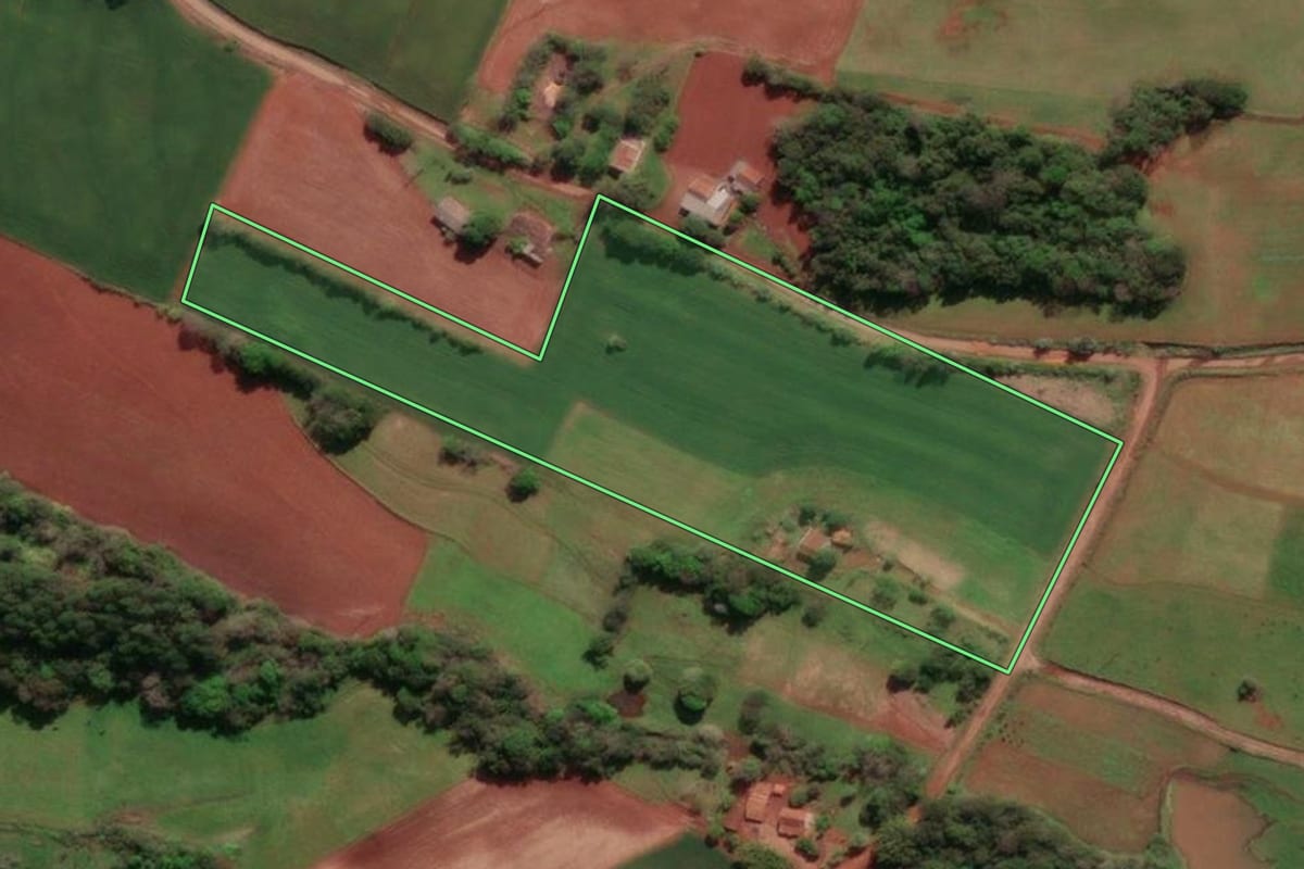 Imagem de satélite do imóvel rural em Giruá (RS), com o contorno declarado no CAR desenhado por cima.