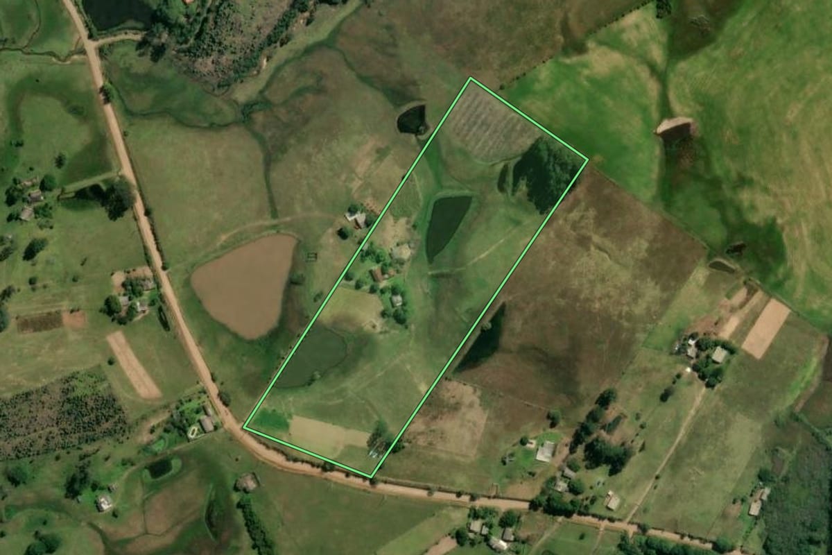 Imagem de satélite do imóvel rural em Glorinha (RS), com o contorno declarado no CAR desenhado por cima.
