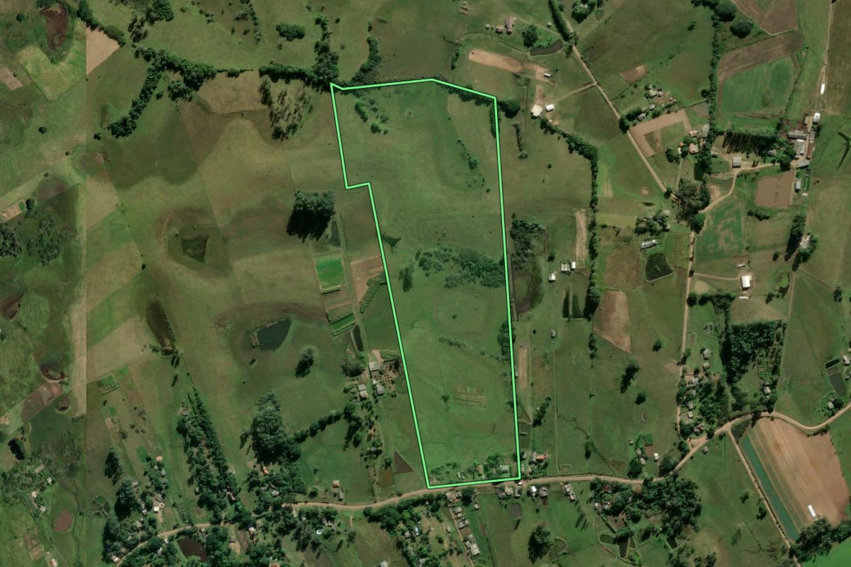 Imagem de satélite do imóvel rural em Glorinha (RS), com o contorno declarado no CAR desenhado por cima.