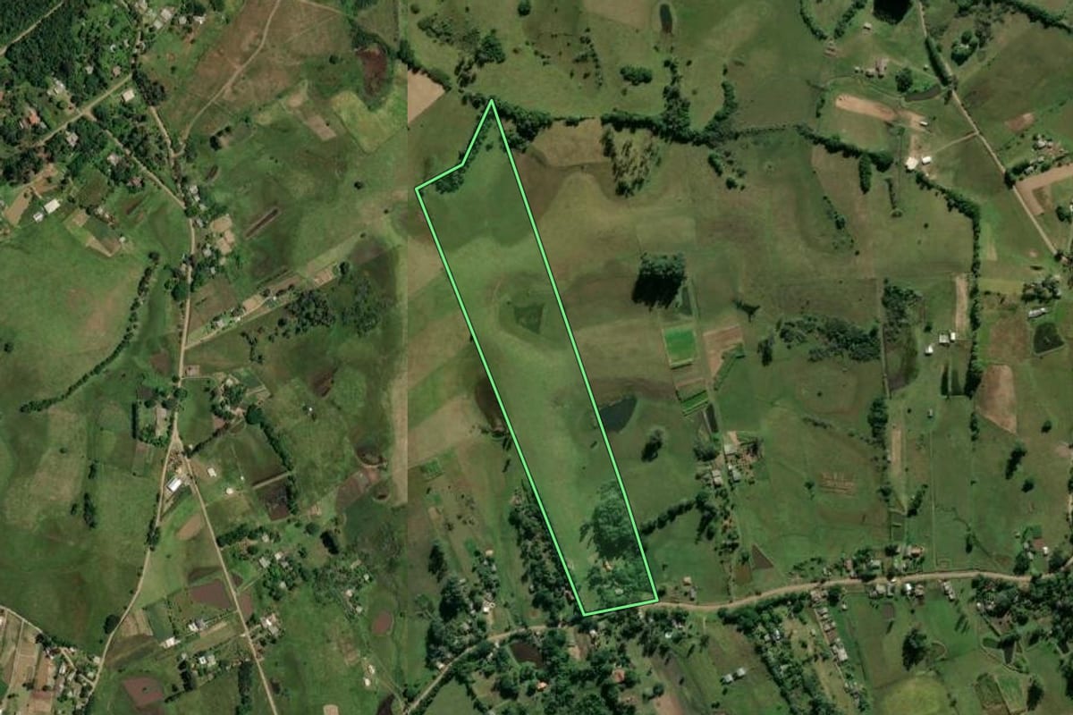 Imagem de satélite do imóvel rural em Glorinha (RS), com o contorno declarado no CAR desenhado por cima.