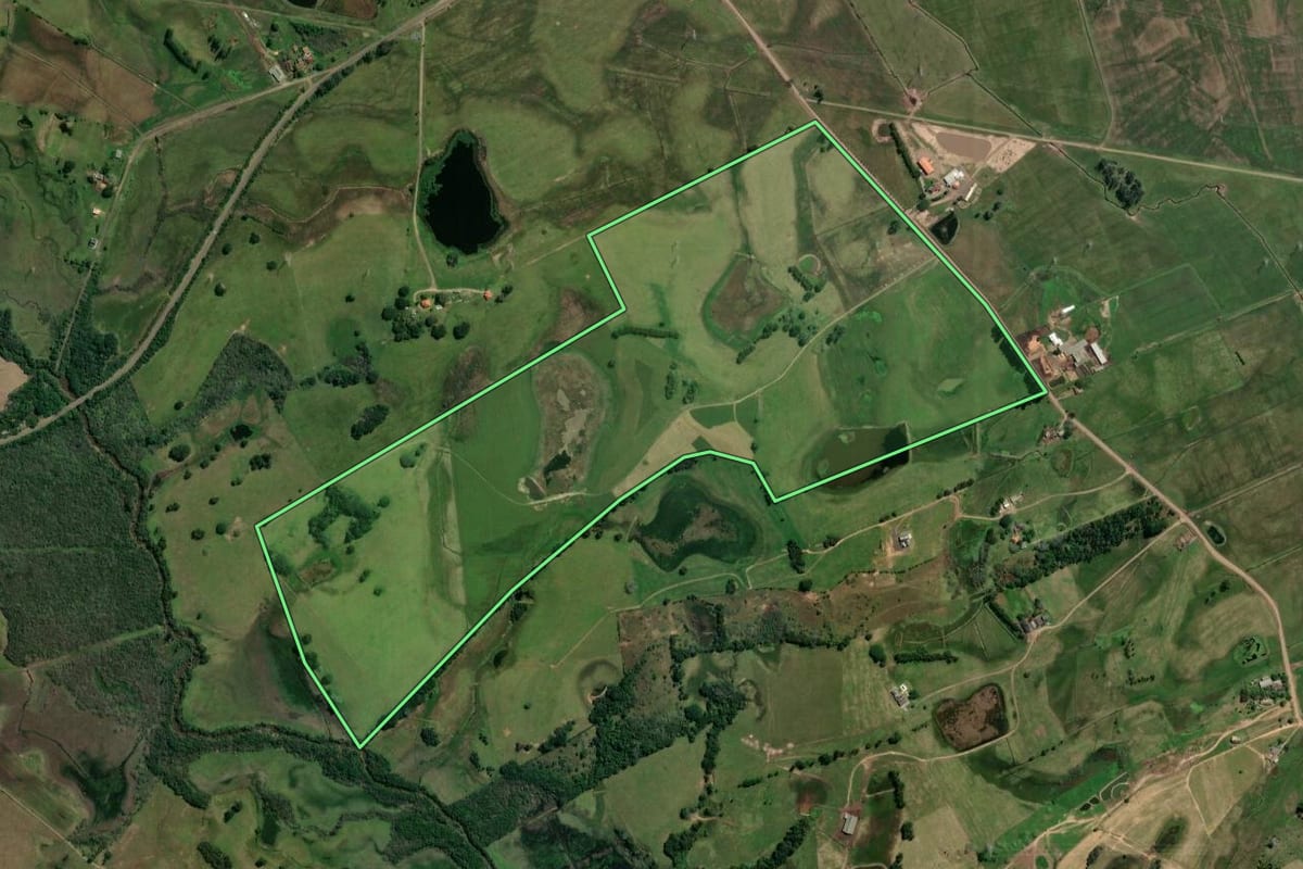 Imagem de satélite do imóvel rural em Glorinha (RS), com o contorno declarado no CAR desenhado por cima.