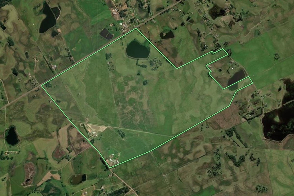 Imagem de satélite do imóvel rural em Glorinha (RS), com o contorno declarado no CAR desenhado por cima.